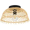 Image de EGLO Luminaire plafonnier Ausnby, lampe de plafond tressé au style bohème et nature, lampe de salon en rotin et bois, douille E27