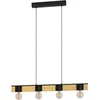 Image de EGLO Suspension luminaire Amsfield 1, lustre à 4 lampes pour salon et salle à manger, FSC100HB, lampe de plafond suspendue en métal noir et bois brun, douille E27, L 90 cm