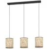 Image de EGLO Butterburn Suspension à 3 ampoules sur table de salle à manger, en métal noir et textile avec feuilles de bouleau, suspension avec douille E27, 86 cm