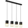 Image de EGLO Suspension Montebaldo - 4 lampes - Vintage - Industrial - Moderne - En acier noir et doré - Avec douille GU10