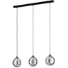 Image de EGLO Suspension luminaire Ariscani, lampe de plafond suspendue à 3 flammes, lustre salon ou salle à manger en métal noir et verre fumé noir transparent, douille E27, 76,5 cm