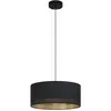 Image de EGLO Suspension luminaire Esteperra, lustre suspendu vintage et rétro, lampe de salon et de salle à manger en acier et textile, Noir et doré, douille E27, Ø 53 cm