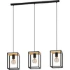 Image de EGLO Suspension luminaire Libertad, lampe de plafond suspendue à 3 flammes, lustre salon ou salle à manger en métal Noir et bois naturel, douille E27