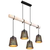 Image de Globo Suspension Lampe Plafond Lampe Suspendue Salle à Manger 85 cm Métal Noir Mat Bois Naturel Métal Noir Mat Doré Câble à Enrouler 15451-4H