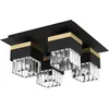 Image de EGLO Plafonnier Barrancas à 4 lampes, lampe cristal élégante, éclairage de plafond intérieur en métal noir et doré, verre transparent, luminaire pour salon et couloir, douille E14