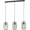 Image de EGLO Suspension luminaire Bajazzara, lustre à 3 lampes pour salon et salle à manger, lampe de plafond à suspendre au design scandinave, bois couleur sable et métal noir, douille E27