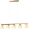Image de EGLO Suspension luminaire Castralvo, lampe de plafond suspendue à 5 flammes, lustre salon ou salle à manger en verre ambré et bois naturel, certifié FSC, douille E27, 121 cm