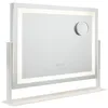 Image de Flamingueo Miroir Coiffeuse - Bande LED - 3 Modes D'Éclairage - Intensité Réglable - Contrôle Tactile - Port USB - Position Réglable - Miroir Grossisant Inclus - Blanc - 64x12x54,5cm