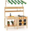 Image de COSTWAY Cuisine Enfant 3 Ans+ de Plein air avec Auvent Evier 5 Accessoires et Tableaux Noirs Jouet dExtérieur
