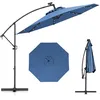 Image de Parasol Déporté  300 x 245cm - COSTWAY - avec 32 LED - Base Croisée - Réglage dInclinaison - Manivelle - Rotation à 360° - Bleu