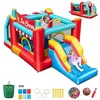 Image de Château Gonflable 5 en 1 pour Enfants - COSTWAY - Toboggan - Zone de Saut - Panier de Basket - Fosse à Balles Sans Souffleur