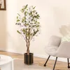 Image de Arbre Artificiel Bougainvillier de 120 cm - COSTWAY - Plante Fleurie Faussée en Pot de Pépinière Fleurs Blanc en Pleine Floraison
