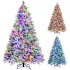 Image de Sapin de Noël Artificiel Lumineux -RELAX4LIFE- 210CM- 320 LED à Couleur Changeante - 1270 Branches - 40 Cônes de Pin -Blanc et Vert
