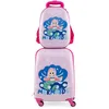 Image de COSTWAY Valise Enfant à Roulettes 16'' + Sac à dos 12'' Bagage Enfants avec Motif Sirène pour Voyages en Avion Rose