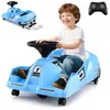 Image de COSTWAY Kart Électrique pour Enfants 12V/7Ah avec Balai Amovible Klaxon Musique & Connexion Sans Fil pour 2 à 5 Ans Bleu