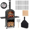 Image de Four à Pizza Extérieur COSTWAY-2 Grilles-Thermomètre-Multi Combustible4 Roulettes Portable-Pierre 305cm-Housse de Protection