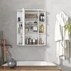 Image de GIANTEX-Armoire Murale de Salle de Bain avec Miroir-Étagère Réglable-6 Étagère Ouvertes-Porte-59x17x70 cm-Salon Cuisine-Blanc