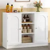 Image de Meuble de Salle de BainMeuble de Rangement avec 2 Portes Arquées 3 Étagères OuvertesÉtagères Réglables30 x 100 x 815 cmBlanc