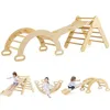 Image de GOPLUS 7 en 1 Triangle Arche Montessori descalade avec Toboggan BoisRampe Échelle Réglable Charge50KG pour Bébé 1 Ans+