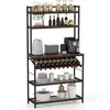 Image de COSTWAY Étagère de Cuisine pour Four à Micro-Ondes avec Casier à Vin pour 10 Bouteilles Desserte de Cuisine avec Pieds Réglables