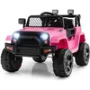 Image de COSTWAY Voiture Electrique 12V/4.5 Ah pour Enfants Télécommande 24G Démarrage Lent Musique Klaxon LED pour 3-8 Ans Rose