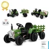 Image de COSTWAY 12V Tracteur Électrique Enfants à 6 Pneus - Pelle Remorque Amovible LED Musique - Télécommande 24G 3-6km/h Vert Foncé