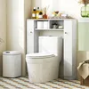 Image de COSTWAY Meuble WC Au-dessus de Toilettes 2 Compartiments 2 Placard 4 Étagères Réglables Anti-basculement 18x875x98 cm Blanc