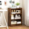Image de COSTWAY Bibliothèque à 3 Niveaux avec 2 Étagères Réglables et Dispositif Anti-renversement Chambre Bureau 50 x 30 x 75 cm Marron