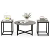 Image de COSTWAY Ensemble de Tables Basses 3 Pièces dont 1 Ronde&2 Carées Cadre en Métal Robuste Charge Max. 200kg Moderne Gris et Noir