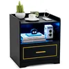 Image de COSTWAY Table de Chevet LED avec 1 TYPE-C + 1 USB 3 Couleurs de Lumière Capteur Intelligent 45 x 40 x 50 cm Noir
