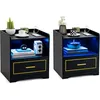 Image de COSTWAY Lot de 2 Table de Chevet LED avec 1 TYPE-C + 1 USB 3 Couleurs de Lumière Capteur Intelligent 45 x 40 x 50 cm Noir
