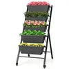 Image de COSTWAY Jardinière Surélevée sur Roulettes - 5 Bacs à Fleurs Trous de Drainage Plateau Amovible - Légumes Fruits Herbes - Noir