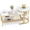 Image de COSTWAY Lot de 2 Tables Basses Gigognes Scandinaves - Table dAppoint Imprimée Marbre - Cadre en Métal Doré Repose-pieds Réglables