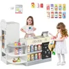 Image de Marchande Enfants COSTWAY 15 Accessoires Distributeur Automatique Épicerie Enfants avec Tableau Noir3-8 Ans Gris