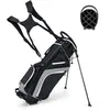 Image de COSTWAY Sac de Golf Trépied-Capuche Anti-pluie-Séparateurs Supérieurs à 14 Directions-6 Poches-Sac Isotherme-Double Sangle-Gris