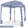 Image de Abri de Plage Pliable 35m² COSTWAY-3 Hauteur Réglable-Paroi Latérale Amovible-8 Sacs de Sable-Tissu Polyester Etanche-Bleu + Blanc