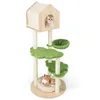 Image de COSTWAY Arbre à Chat 139 CM en Bois - Poteau Griffoir Condo Panier Lit pour Chat 2 Plate-forme - Tour de Jeux pour Chat