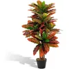Image de Plante Artificielle de Croton - COSTWAY - H100 CM - Feuilles Panachées Colorées - Tronc en Bois Naturel