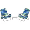 Image de COSTWAY Ensemble 3 pcs de 2 Chaises de Camping Plage Pliante et Table Enroulable Appui-tête Dossier Réglable à 5 Positions Bleu