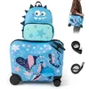 Image de COSTWAY Valise Enfants à Roulettes 18  avec Sac à Dos 12  Roues Coque Imperméable Poignée Rétractable Dinosaure 3 Ans+ Bleu