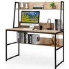Image de COSTWAY Bureau Industriel avec Bibliothèque de Rangement 120 x 57 x 140 cm Naturel