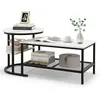 Image de GOPLUS Lot de 2 Tables Basses Gigognes-Amovible et Table Ronde-Plateau Imitation Marbre Blanc-Empilable Style Moderne Noir et Blanc