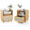 Image de COSTWAY Lot de 2 Table de Chevet en Bambou avec Tiroir Plateau en Verre 4 Pieds en Bois Massif 43 x 35 x 50 cm Naturel