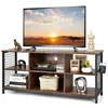 Image de COSTWAY 65 Meuble TV avce 6 Compartiments Étagères Réglables 2 Trous de Gestion des Câbles Salon Chambre 140x40x63cm Marron