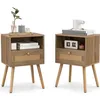 Image de COSTWAY Lot de 2 Table de Chevet en Rotin avec Tiroir et Étagère Ouverte 4 Pieds en Bois Massif 40 x 30 x 605 cm