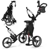 Image de COSTWAY Chariot de Golf Pliable 3 Roues-4 Hauteurs Réglables-Siège Hydraulique-Porte-Parapluie Réglable-Porte-Boisson-Sac-Gris