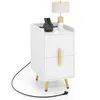Image de COSTWAY Table de Chevet avec 2 Tiroirs 2 ports USB et 3 prises pieds en métal pour chambre salon 40 x 32 x 60 cm Blanc