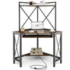 Image de COSTWAY Bureau d Angle Informatique avec Clapier Étagères et Plateau pour Clavier Prises Secteur et Ports USB Marron