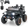 Image de Voiture Électrique Enfant DREAMADE 2 Places avec Télécommande Pelle Interrupteur Avant/Arrière Klaxon LED Musique 24V Noir