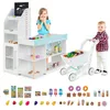 Image de Jeu de Supermarché Marchande Enfants avec 39 Accessoires Chariot Lumières LED Caisse Enregistreuse Tableau Noir Convoyeur